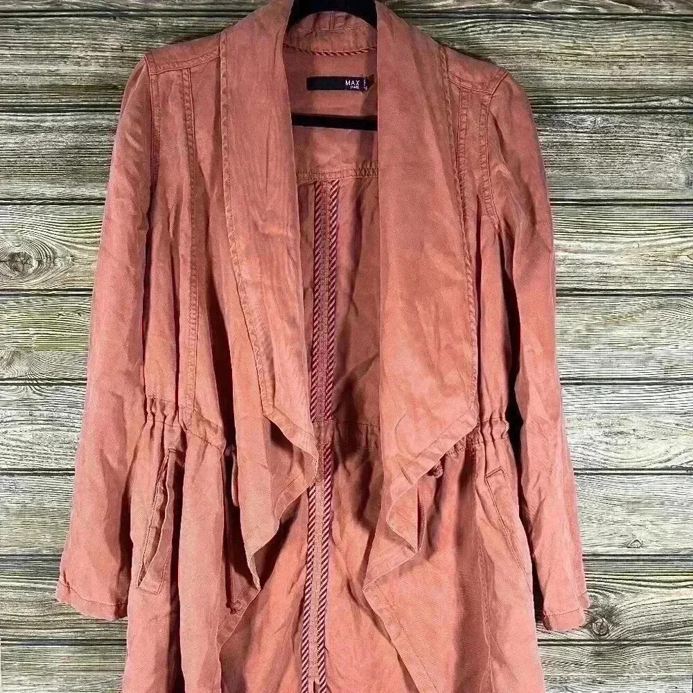 Max Jeans Women's Open Front Jacket Coral Pockets Drawstring Tencel Size XSmall